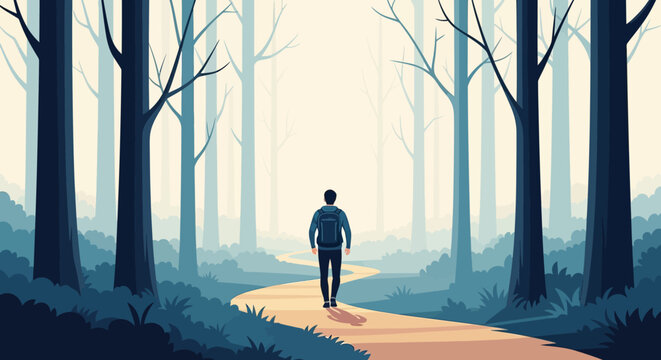 Minimalist man walking with dynamic motion and clear direction