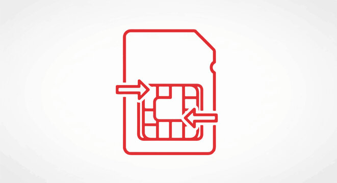 Red outline of a SIM card with arrows indicating data transfer