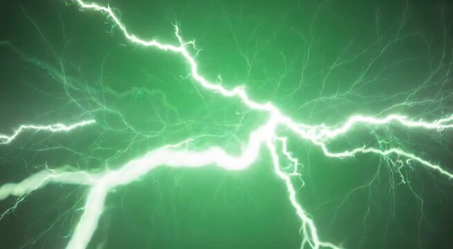 Vibrant Green Lightning Strikes Abstract Motion Graphics Video Clip - Dynamic Energy Discharge Background Footage