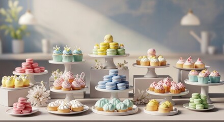 Fototapeta premium Assortment of Delicious Desserts and Pastries on Display.