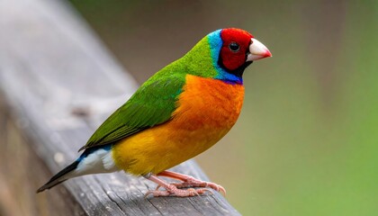 Fototapeta premium A beautiful red headed bee eater, red and yellow macaw, and red and green parrot sit on a tropical branch as colorful exotic wildlife with vibrant feathers in nature
