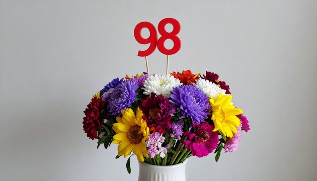 Vibrant Flower Bouquet with Number 98 for Birthday or Anniversary Celebration