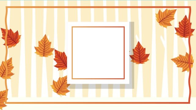 Autumn leaves falling motion graphic with a frame for text, abstract forest background.