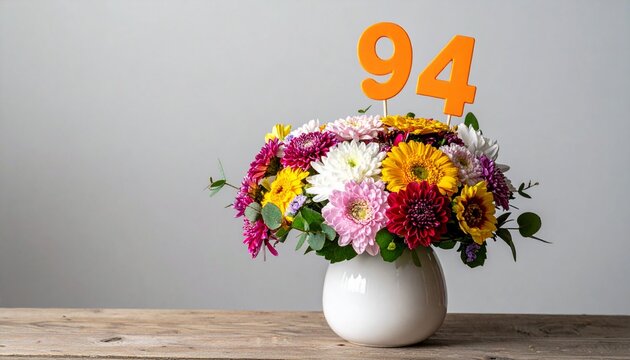 Vibrant Flower Bouquet with Number 94 for Birthday or Anniversary Celebration