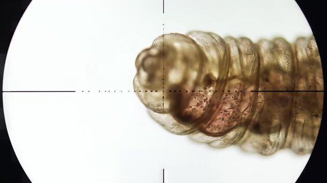 Microscopic view of a caterpillars internal organs and digestive system.