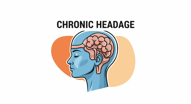 Side profile of a blue head with brain, text "CHRONIC HEADAGE" above