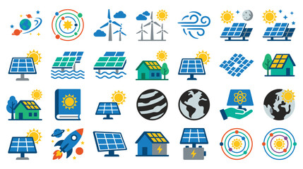 Solar energy and sustainable technology icons for green environment. © NAZMA