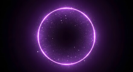 Fototapeta premium Glowing purple ring with sparkling stars in dark cosmic space