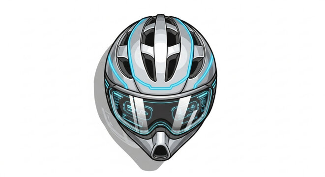 Futuristic cycling helmet with digital hud visor and glowing neon accents