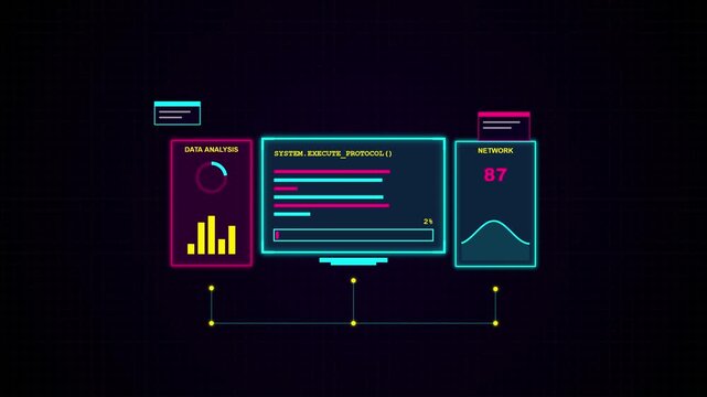 Futuristic Digital Dashboard with Glowing Data and Statistics