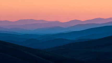 Fototapeta premium layered mountain range silhouette against a vibrant pink and blue sunset sky high-quality