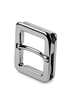 "Polished Chrome Double Bar Roller Buckle for Leather Belts, Isolated on White Background".