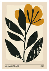 Minimalist Botanical Abstract Poster, Hand Drawn Floral Illustration, Modern Neutral Wall Art © C Design Studio