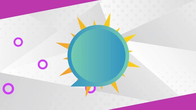 Abstract geometric motion background with speech bubble and colorful circle shapes for digital marketing content.