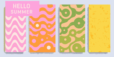 Obraz premium Colorful summer themed cards with wavy and dotted patterns