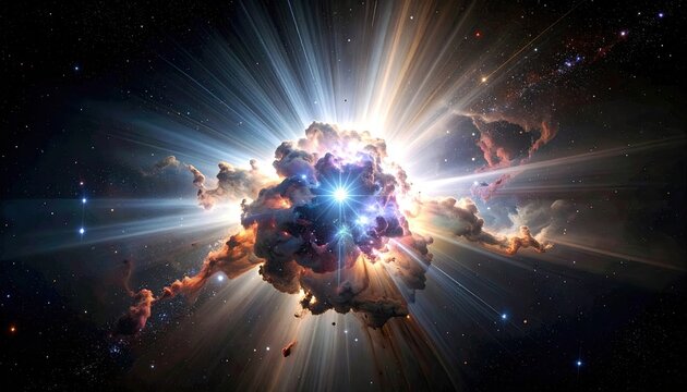 Celestial explosion of light and cosmic dust in space