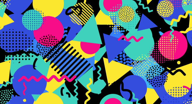 Retro 80s Memphis Design Geometric Pattern Abstract Background