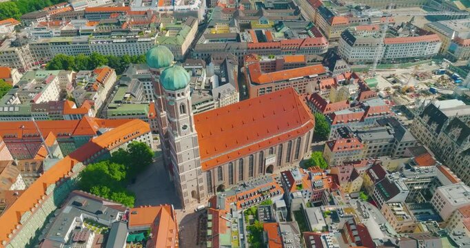 Munich Frauenkirche Church Aerial Footage