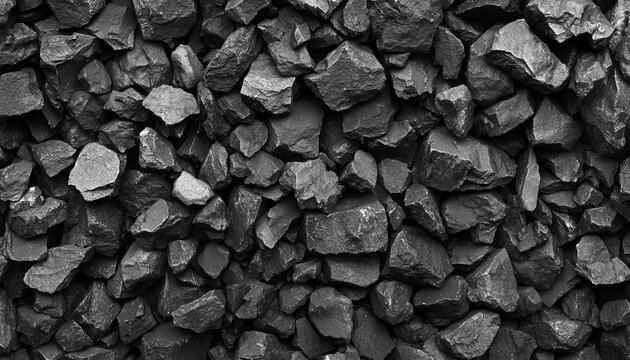 Monochrome Coal Detail with Grain Texture in Black and White, Cinematic Energy Stockpile Image