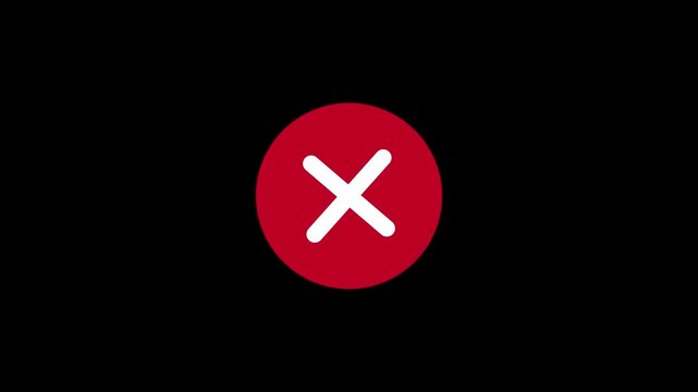 4K animation of red ban cross icon sign in circle isolated on chroma key green screen background- 4k black background icon animation