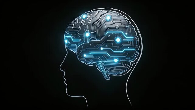 Human head with circuit brain