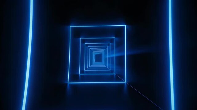 Blue neon geometric tunnel