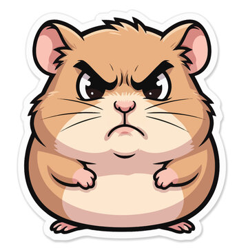 An angry hamster with furious expression standing alone in a neutral environment.