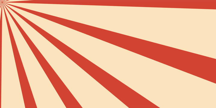 Retro red background with vintage circus sunburst. Psychedelic colorful swirl poster, abstract pattern in 70s carnival style. Hypnotic sunburst vector illustration.