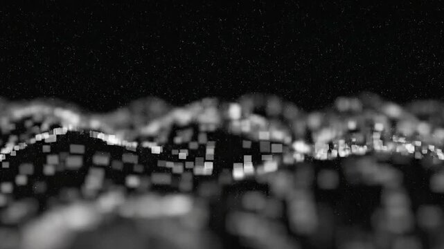 Abstract black and silver data waves shimmer in a cinematic 4K loop, evoking innovation and futuristic motion