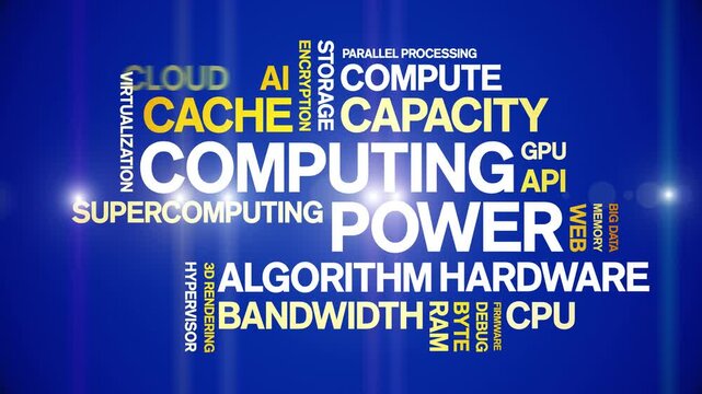 Computing Power insurance animated word cloud-text design animation tag kinetic typography seamless loop.