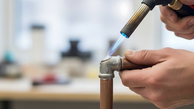 Soldering copper pipe joint using gas blowtorch
