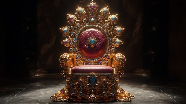 Ornate golden throne with jeweled accents bathed in dramatic lighting