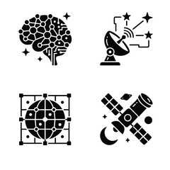 Fototapeta premium Set of four modern technology and space exploration icons with technology