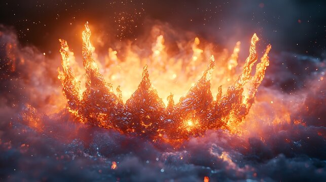 Inferno Crown: A blazing emblem of power shrouded in cosmic embers and smoke
