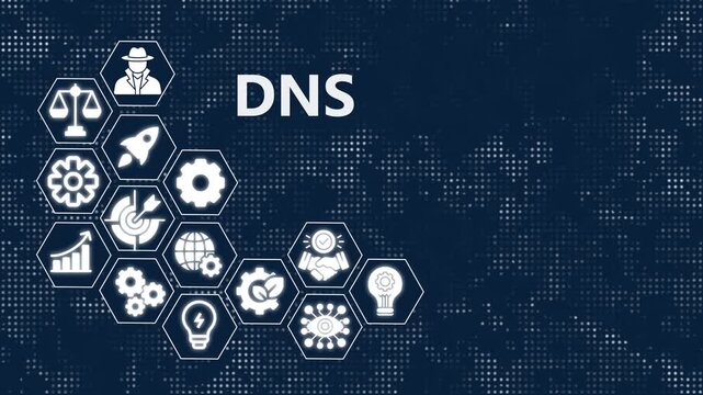 Dns network security concept with digital hexagon and data background