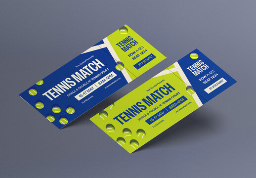Blue and Green Flat Design Tennis Match Ticket