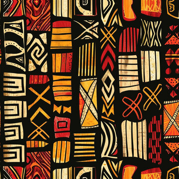 Colorful Ethnic Tribal Geometric All Over Seamless Textile Pattern with Hand Drawn Vertical Stripes