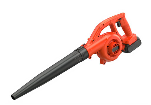 Red leaf blower with black tube and handle on white background transparent background