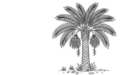 Date palm fruit plant coloring page with detailed leaves and dates in clean vector line art © MdArif