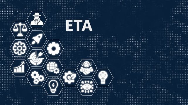 Eta estimated time of arrival business concept with digital hexagon