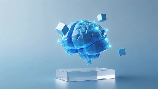 Blue brain model with glowing connections
