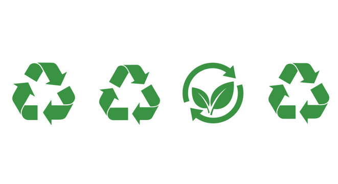 Green recycling symbols showing various ecological signs for promoting sustainable living and environmental friendly habits