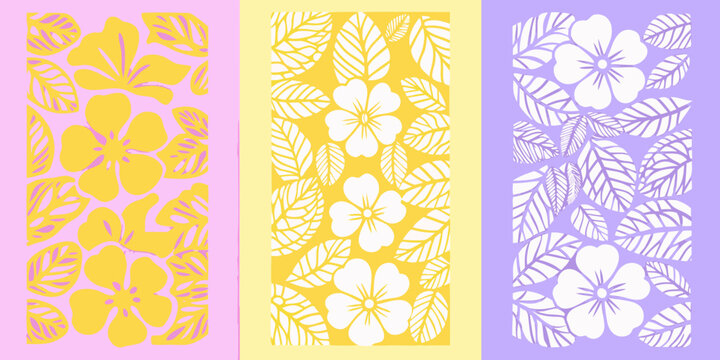 floral pattern with tropical flowers and leaves three color variations