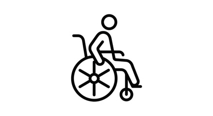 Obraz premium A minimalist vector image icon of a person sitting in a manual wheelchair, universally representing accessibility, disability rights, and mobility assistance services.