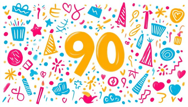 Colorful and Joyful 90th Birthday Celebration Symbol Featuring Bright Yellow Number Ninety Design