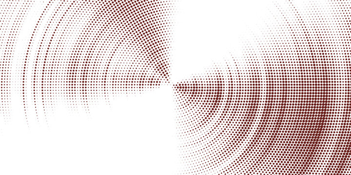Red halftone concentric circle background. Rippled sonic wave ring wallpaper. Dotted radial gradient texture. Vector rasterized rough backdrop for epicenter, target, radar signal, vibration concept