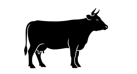 Fototapeta premium Black cow silhouette, cattle icon, livestock illustration, farm animal isolated on White Background