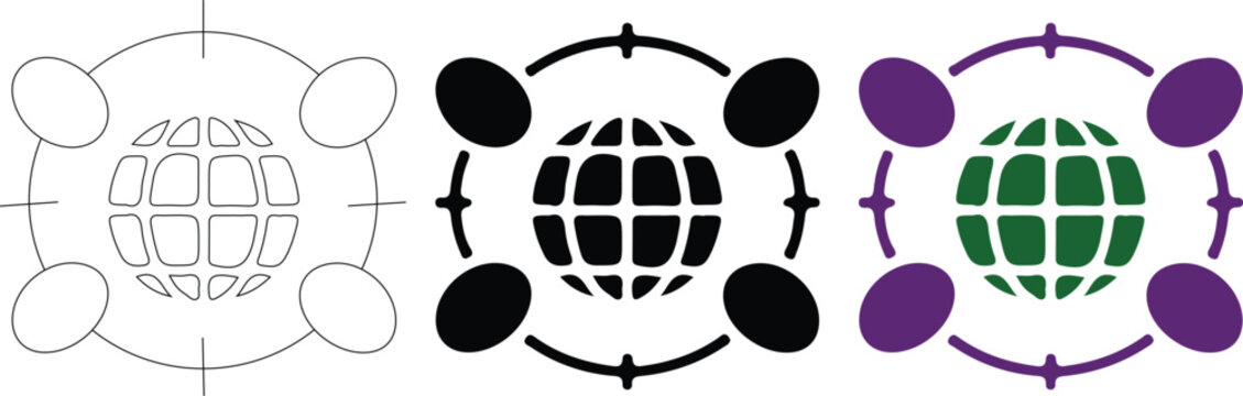 Omnichannel Sync Network icon set. Connected commerce symbol. Multi-platform retail vector illustration. Ecommerce integration concept.