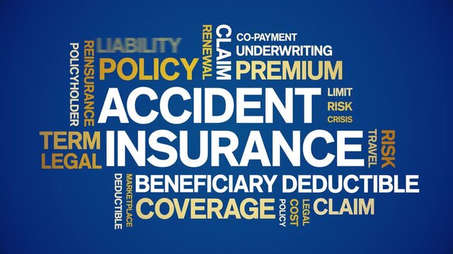 Accident insurance animated word cloud-text design animation tag kinetic typography seamless loop.