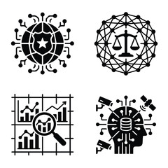 Fototapeta premium Digital security justice system data analysis AI surveillance icons